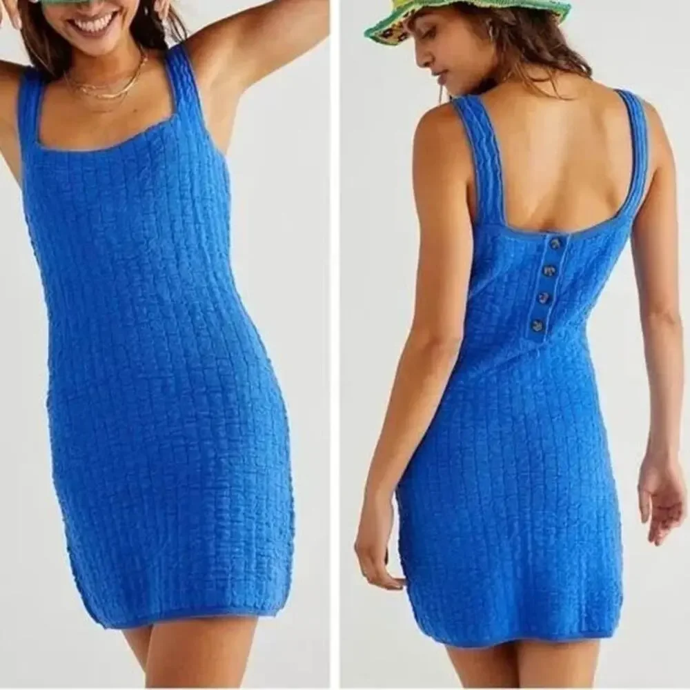 Free People Short & Sweet Mini Dress in Mazarine Pullover Sweater Knit Revolve